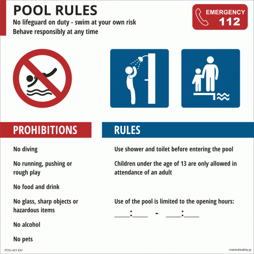 Πινακίδα Pool Rules