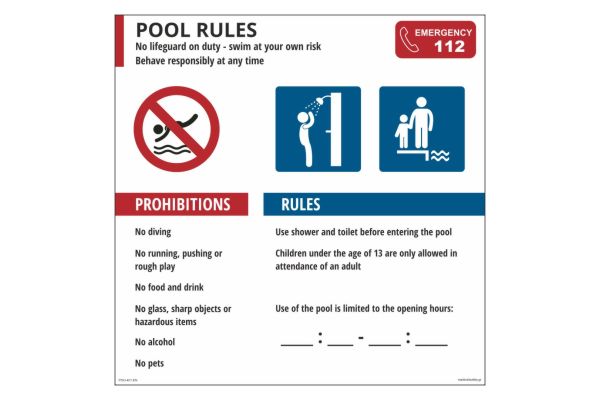 Πινακίδα Pool Rules (English)